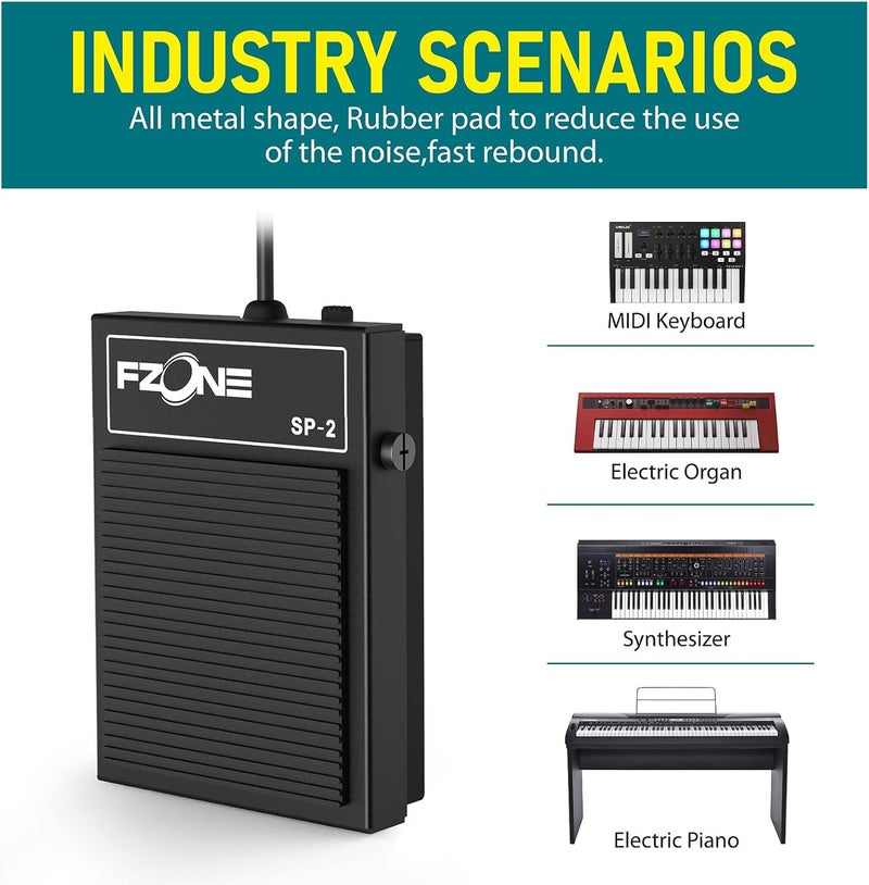 Fzone Compact Sustain Pedal for Keyboards Digital Pianos Synthesizers,Tone Modules,Drum Machines All Metal Heavy Design,Non-Slip,with Polarity Switch - Image 3